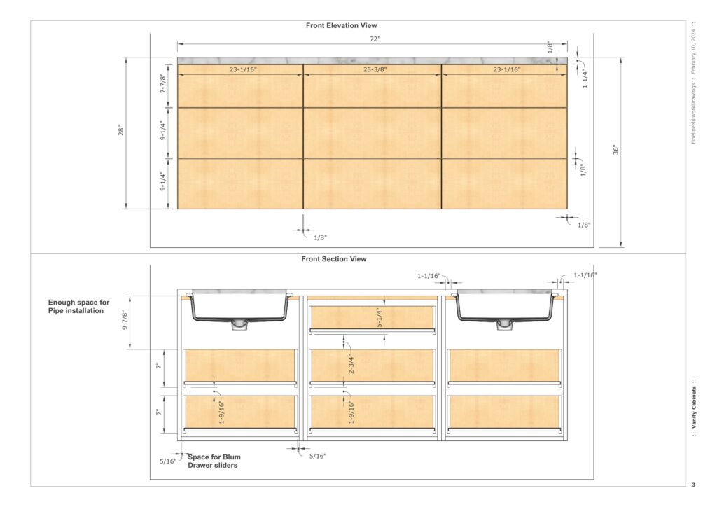 Custom Vanity DIY Construction Plans Fineline Millwork Drawings