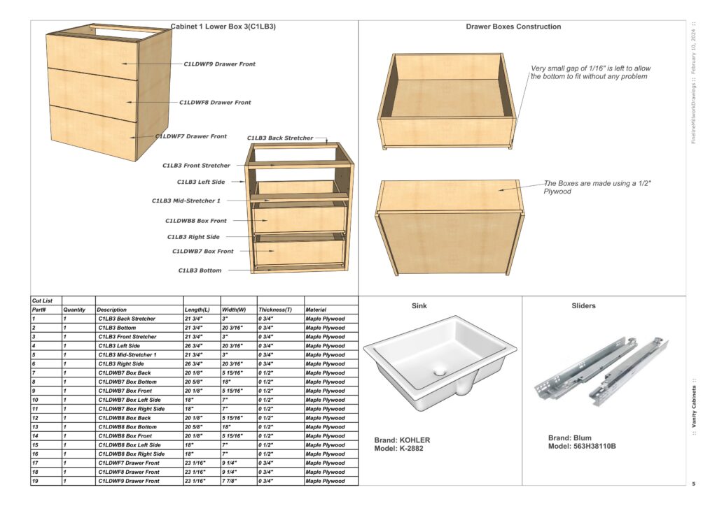 Custom Vanity DIY Construction Plans Fineline Millwork Drawings