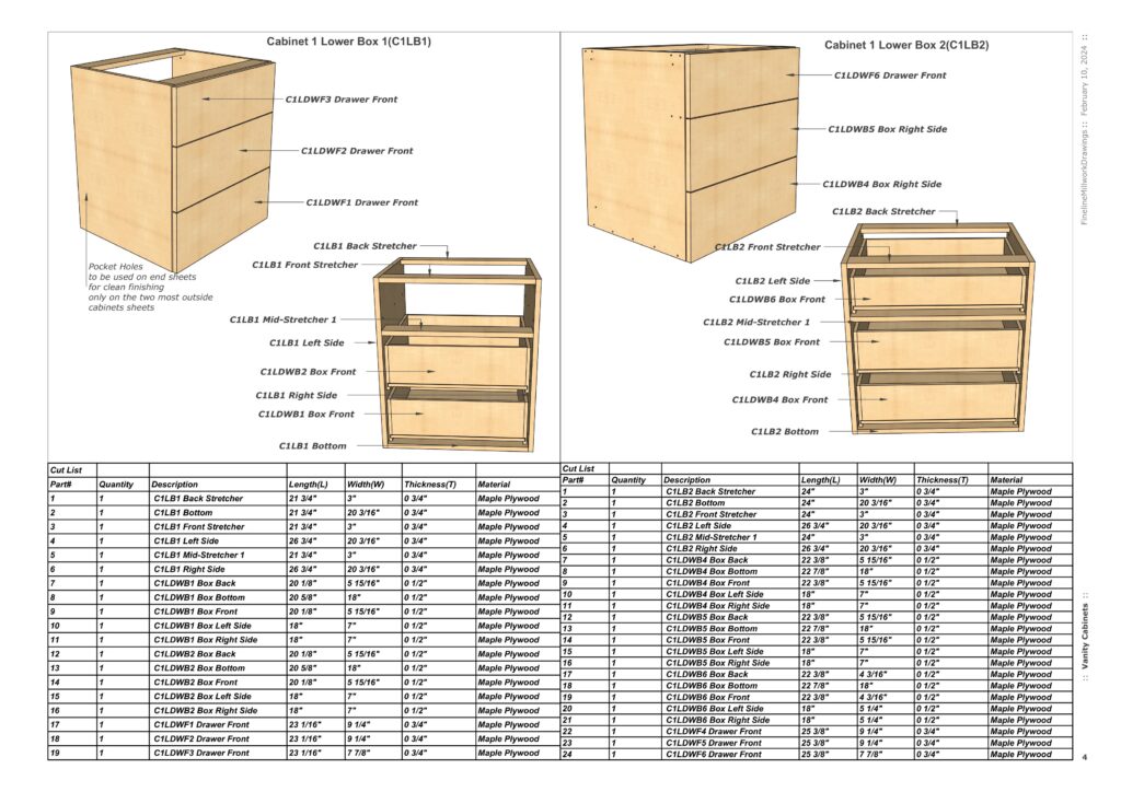 Custom Vanity DIY Construction Plans Fineline Millwork Drawings